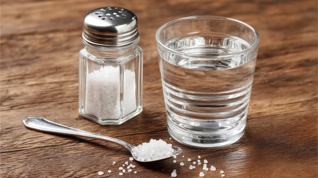 Glass of water with salt used during fasting to support electrolytes and reduce hunger